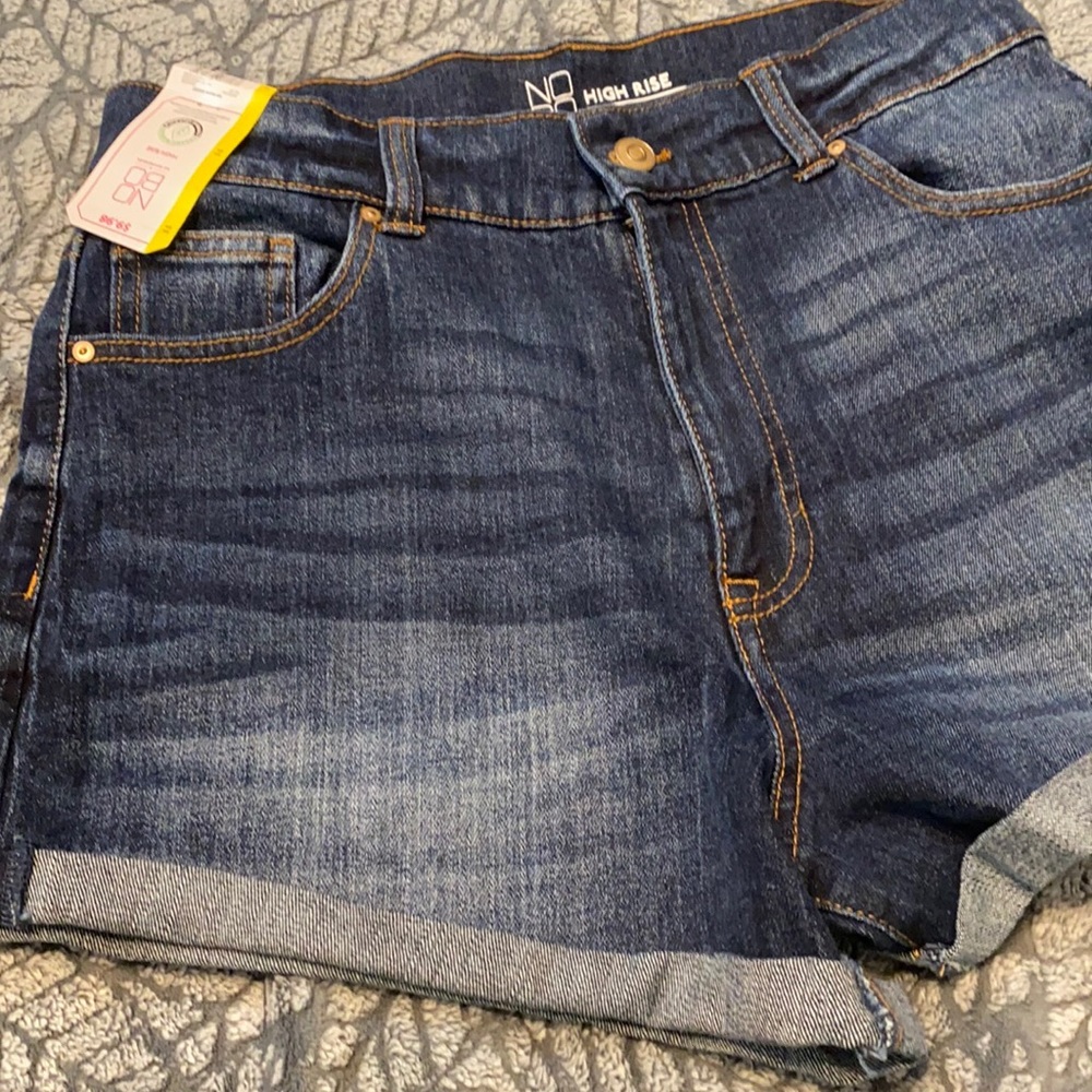 Dark wash high rise jean shorts